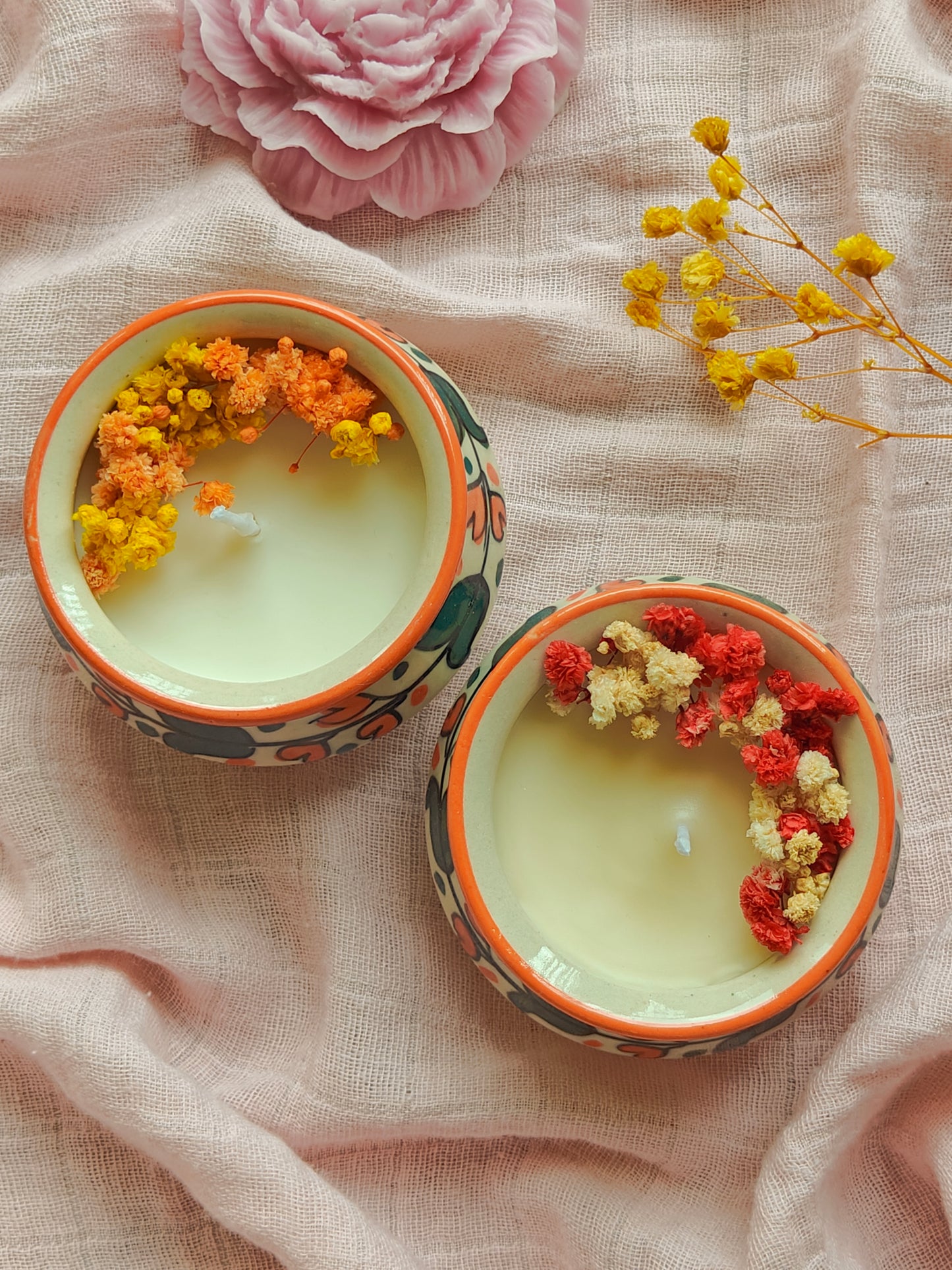 Hand painted matka candles (set of 2)