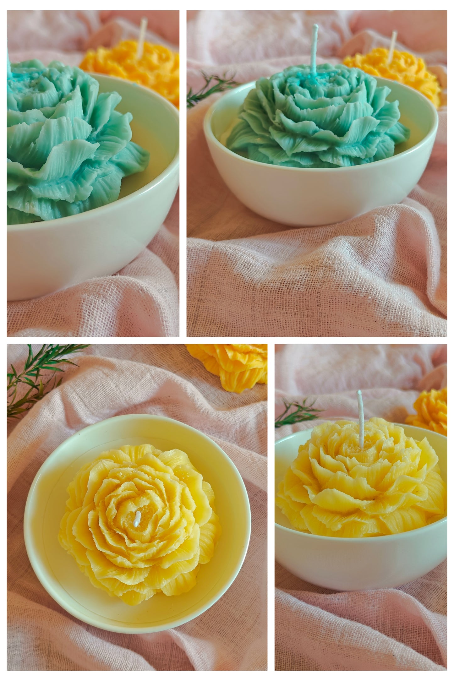 Handcrafted Handpoured White Ceramic Bowl with Peony Rose
