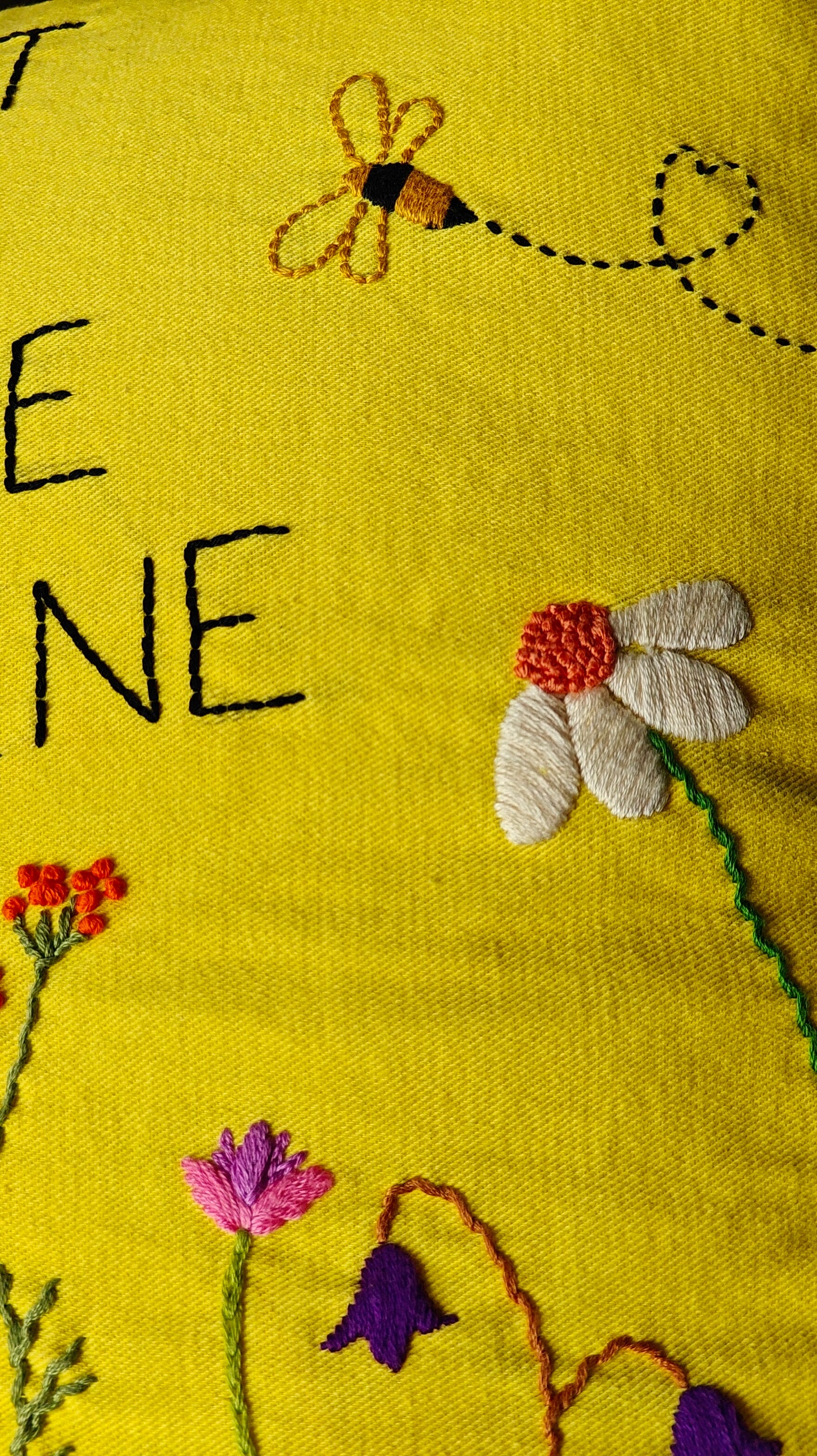 “Just a Little Sunshine” Bright Yellow Floral Hand-Embroidered Cotton Cushion Covers Set of 2