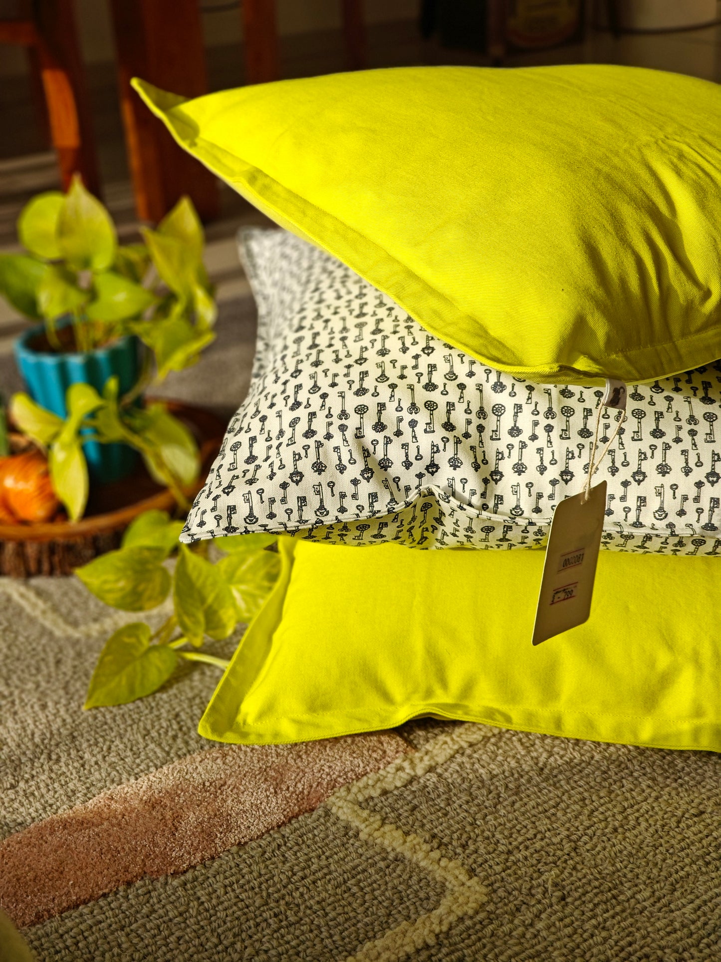 Self Border Cushion Cover (Set of 2)