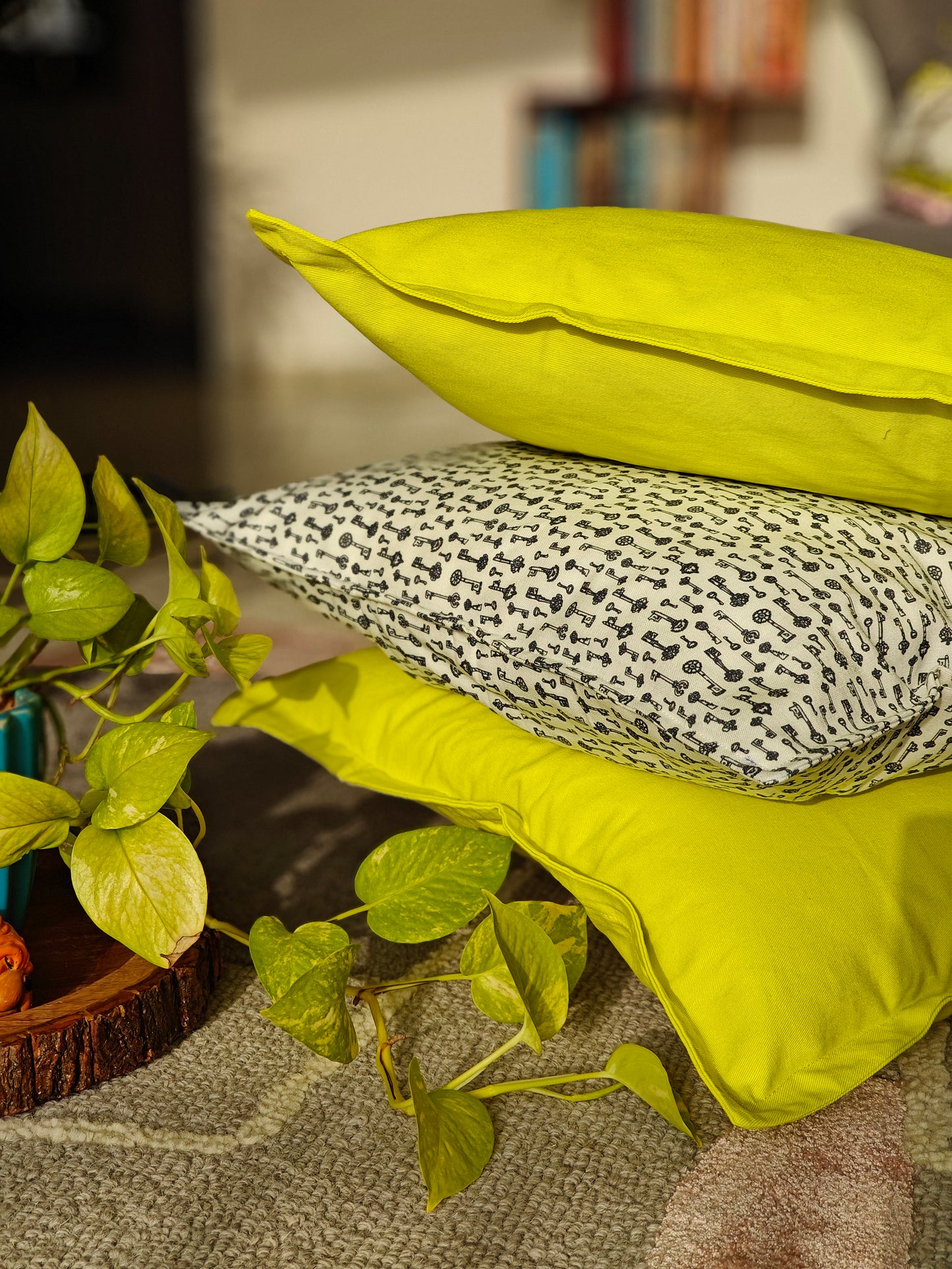 Self Border Cushion Cover (Set of 2)