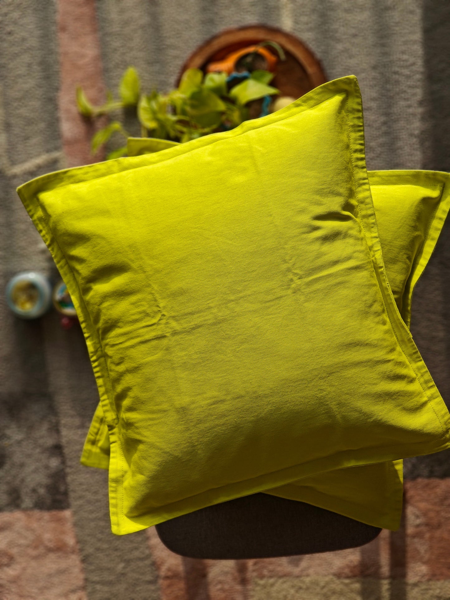 Self Border Cushion Cover (Set of 2)