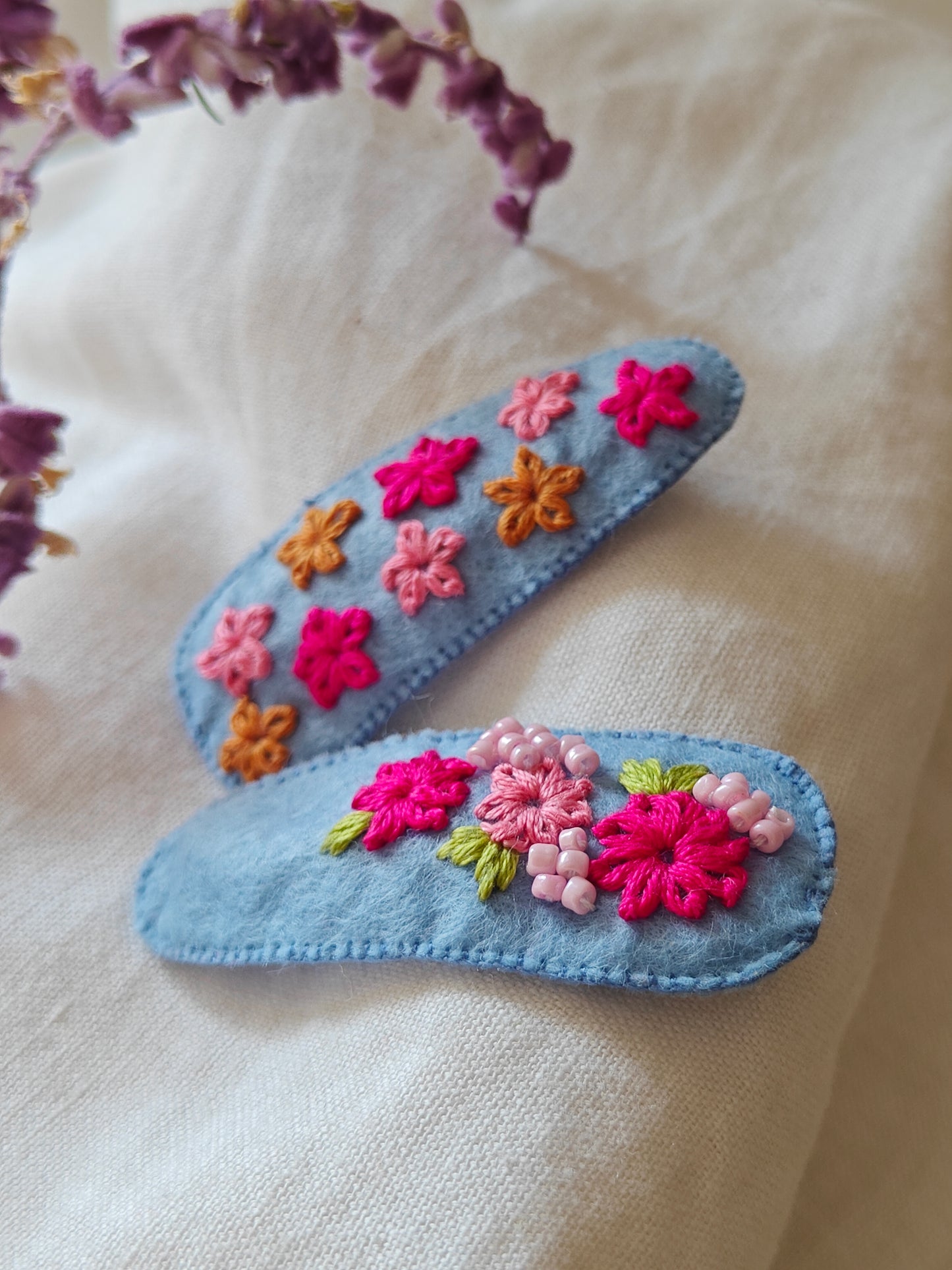 Hair clip hand embroidered