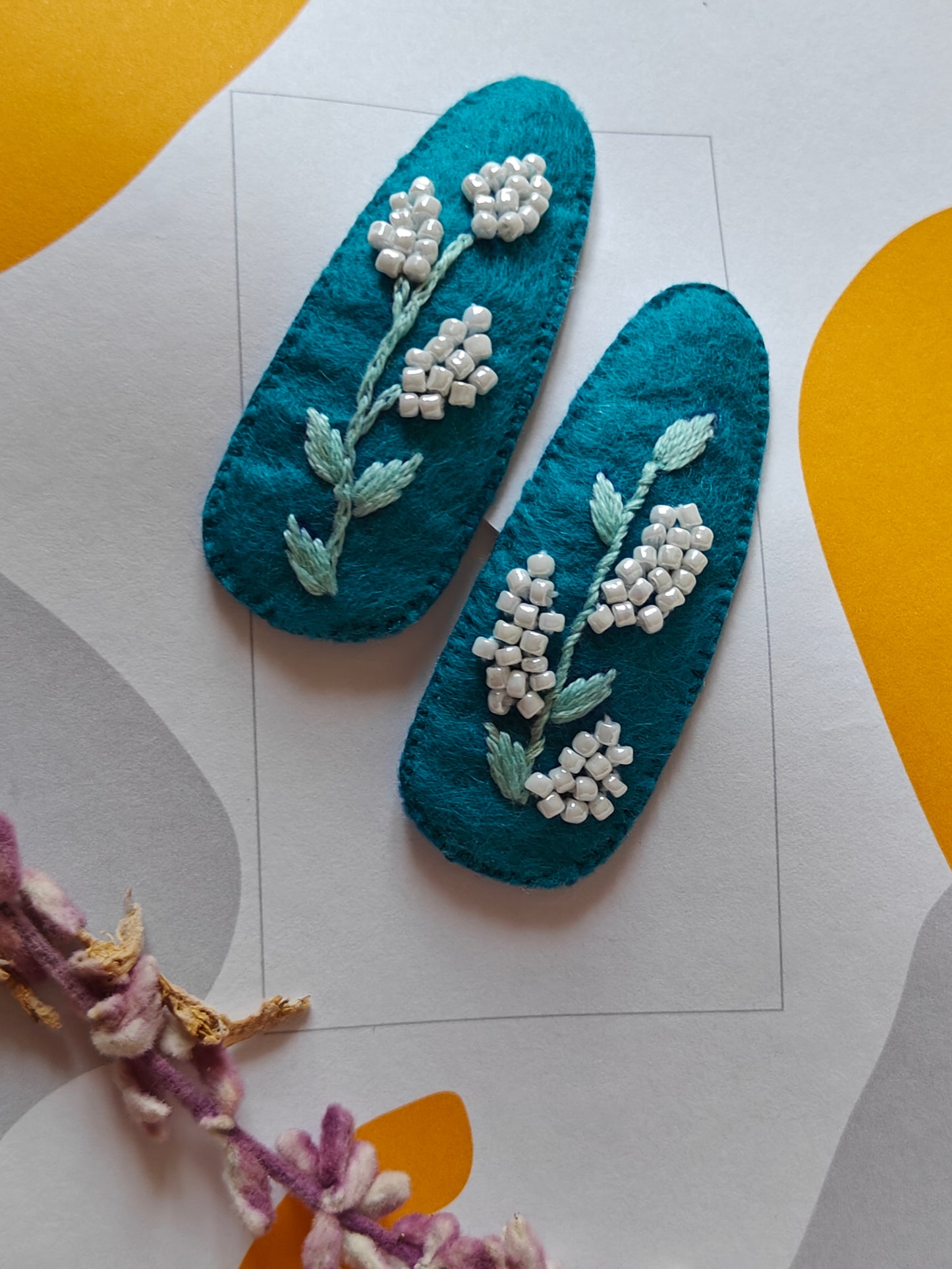 Hair clip hand embroidered