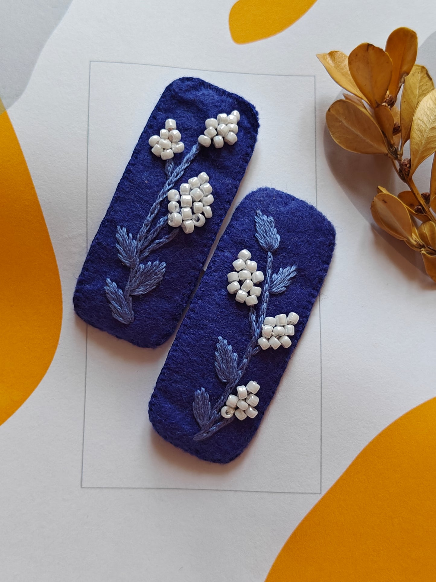 Hair clip hand embroidered