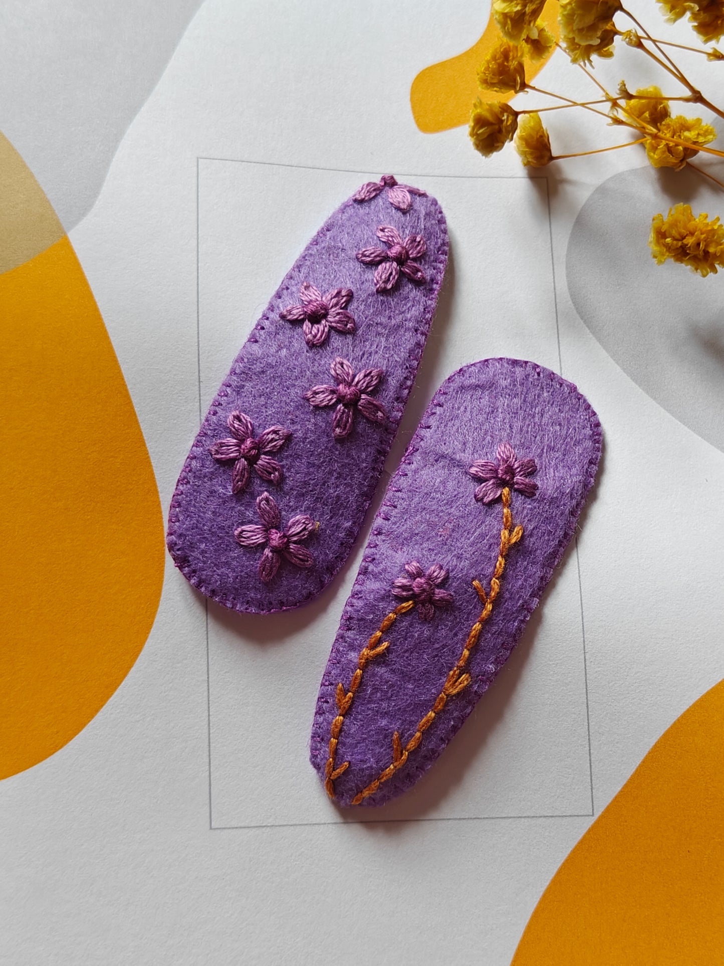 Felt Hair Clips with Thread Embroidery