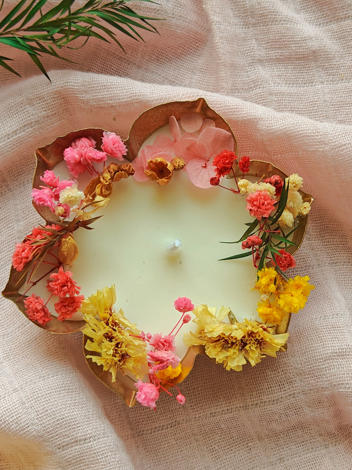 Candle in Metal flower Urli - 3.5 inch