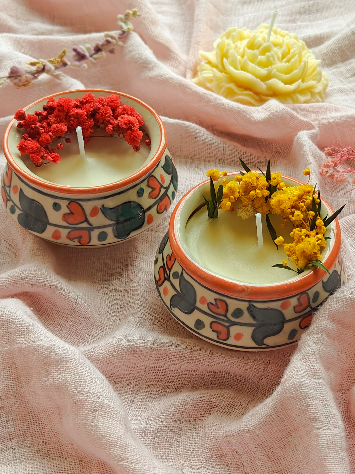 Hand painted matka candles (set of 2)