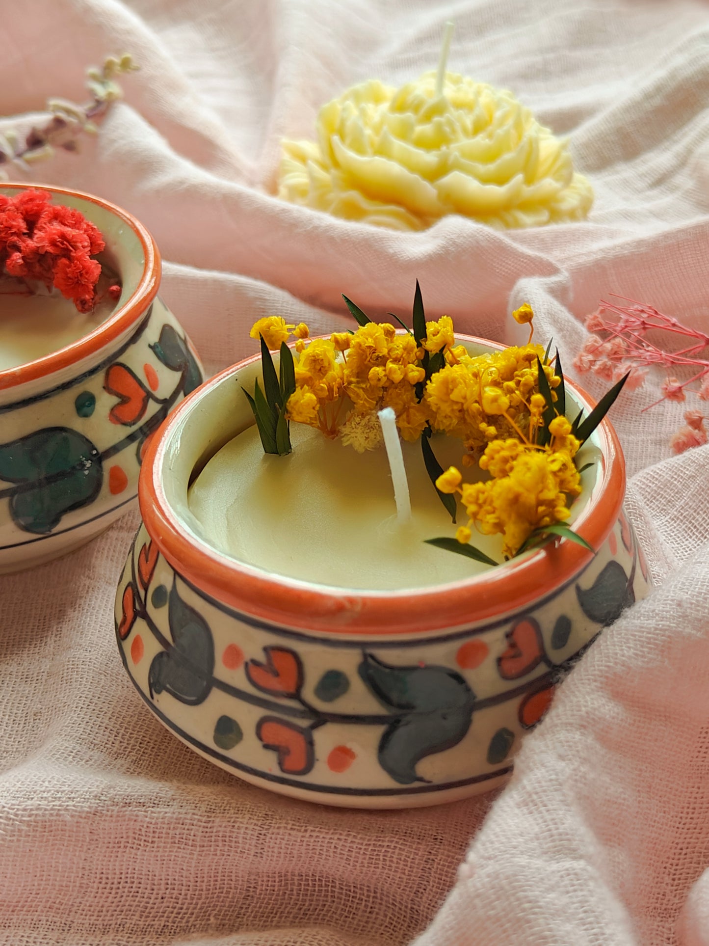 Hand painted matka candles (set of 2)