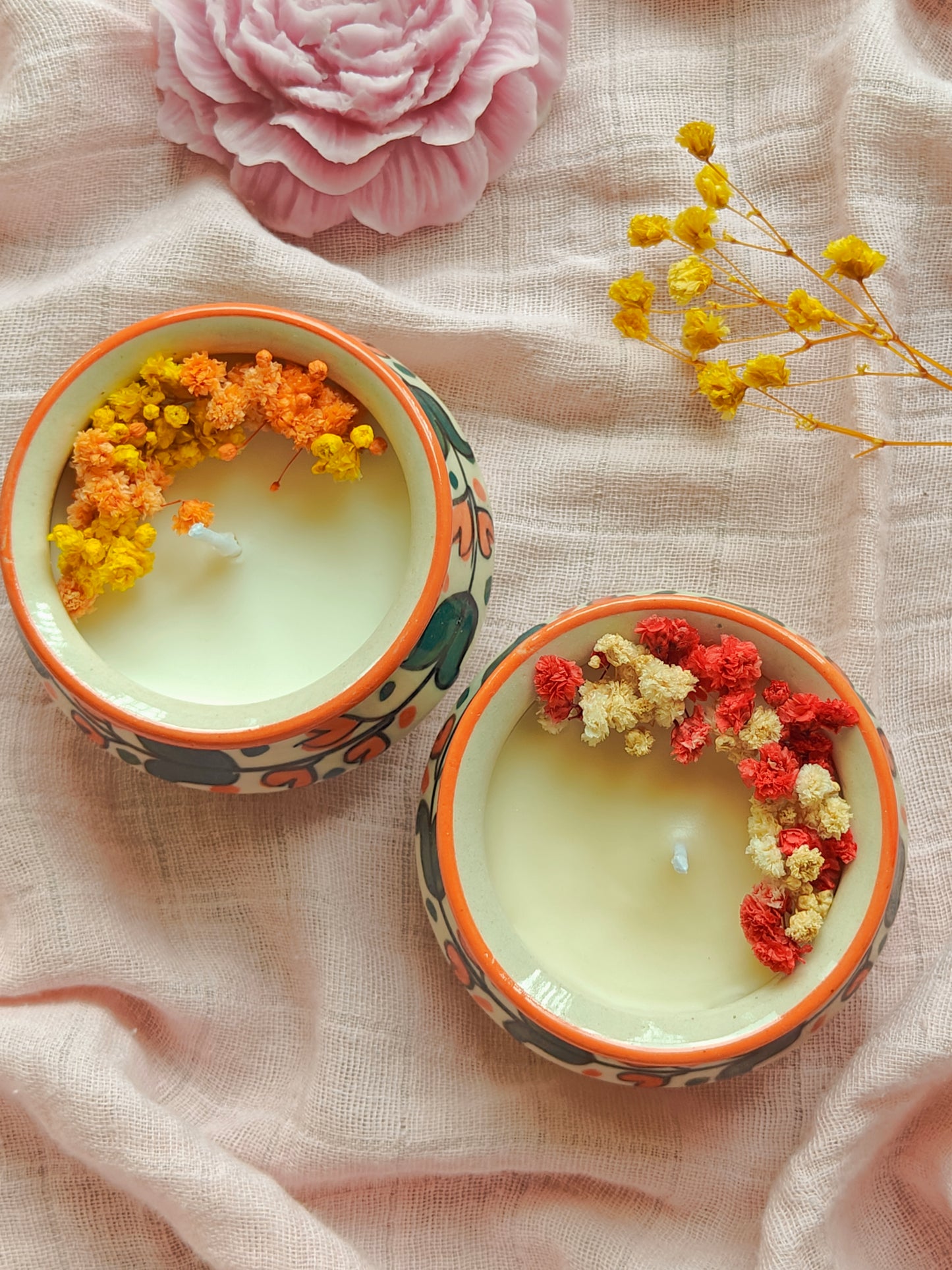 Hand painted matka candles (set of 2)