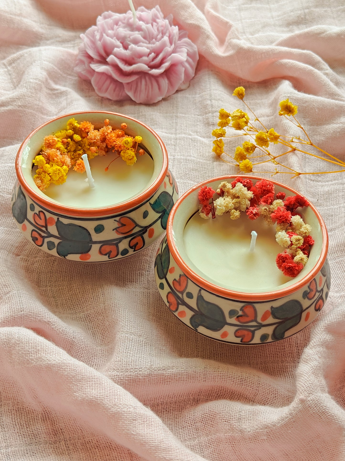 Hand painted matka candles (set of 2)