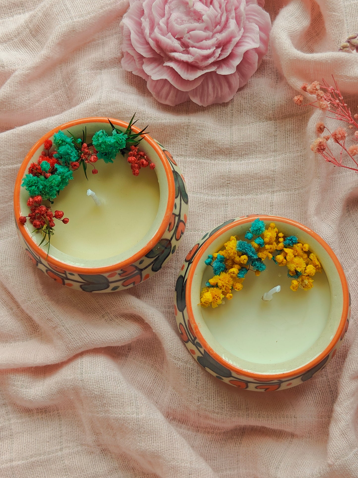 Hand painted matka candles (set of 2)