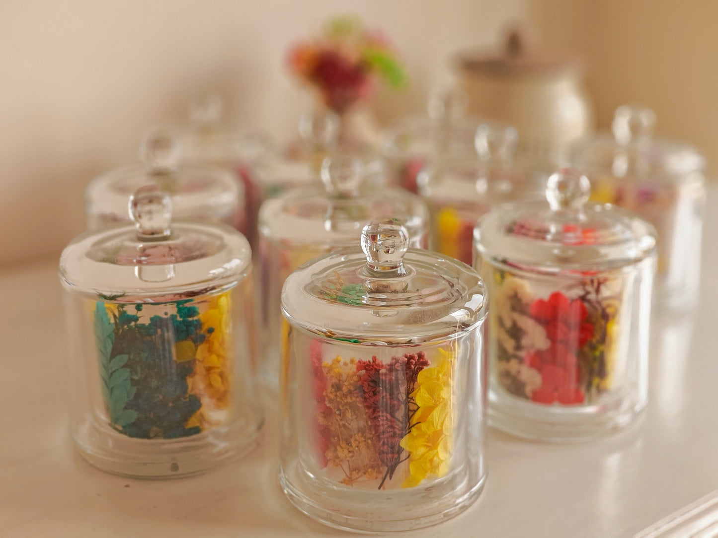 Handcrafted Handpoured Glass Bell Jar Soy Wax Candle with Natural Dried Flowers