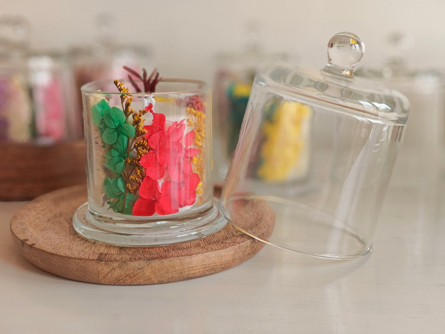 Handcrafted Handpoured Glass Bell Jar Soy Wax Candle with Natural Dried Flowers