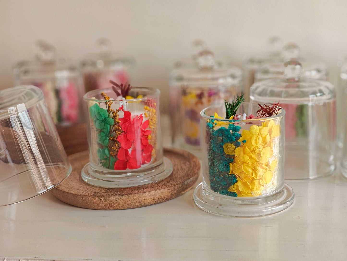 Handcrafted Handpoured Glass Bell Jar Soy Wax Candle with Natural Dried Flowers