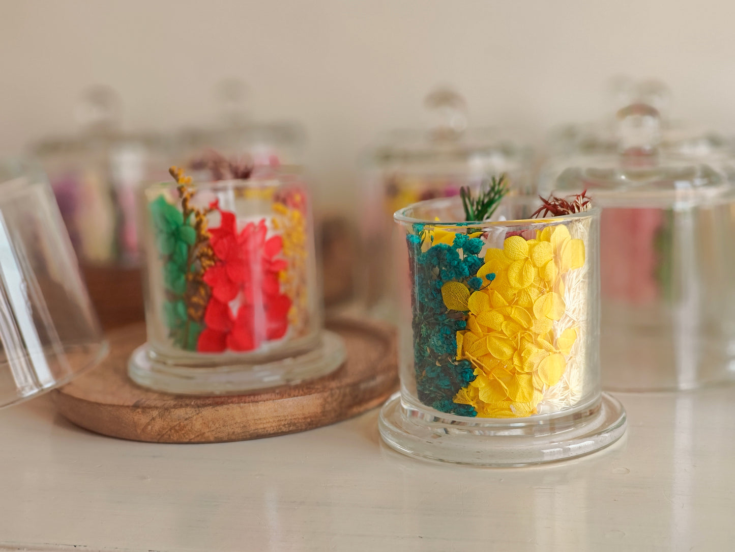 Handcrafted Handpoured Glass Bell Jar Soy Wax Candle with Natural Dried Flowers