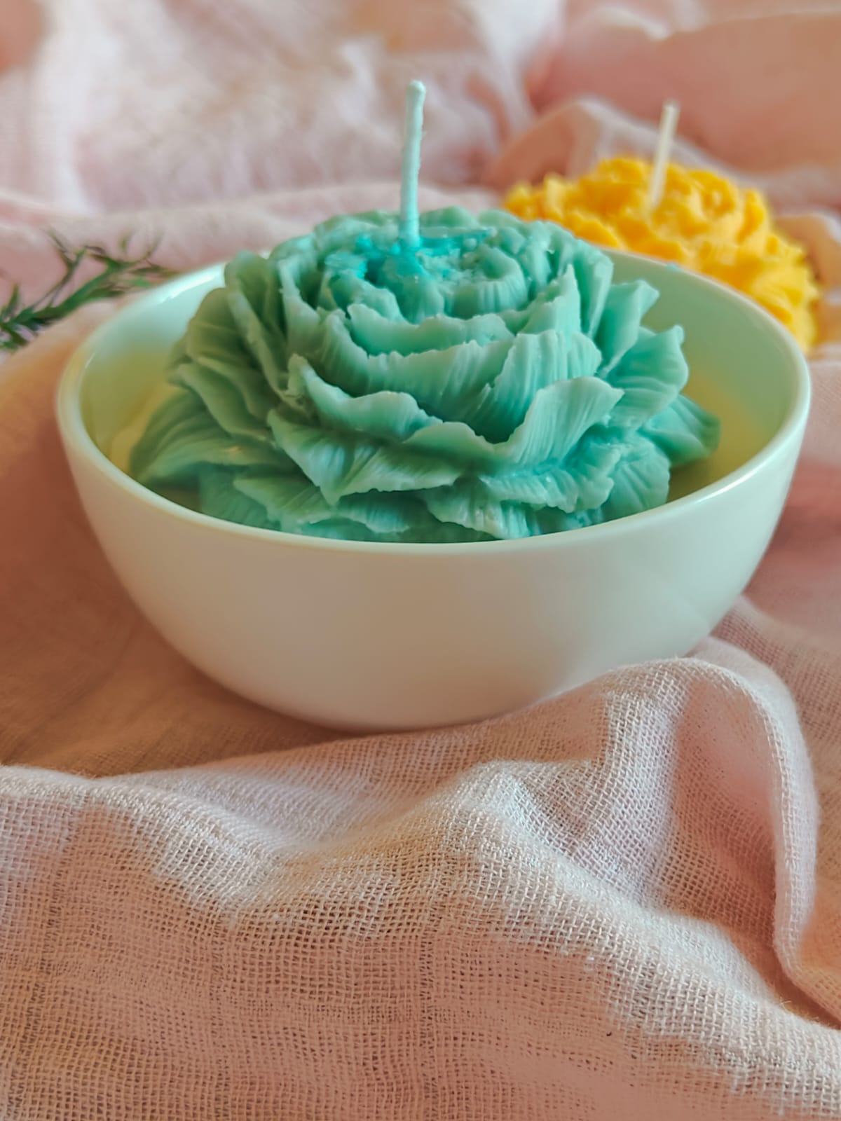 Handcrafted Handpoured White Ceramic Bowl with Peony Rose