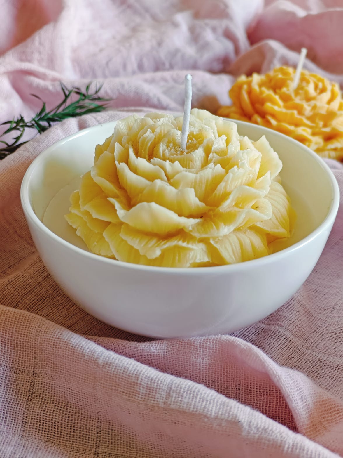 Handcrafted Handpoured White Ceramic Bowl with Peony Rose