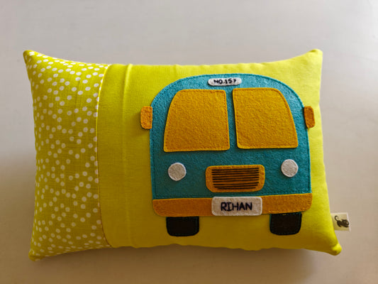 Customised Name Cushion with Felt Patch Design & Hand Embroidered Customised Name