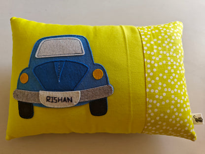 Customised Name Cushion with Felt Patch Design & Hand Embroidered Customised Name