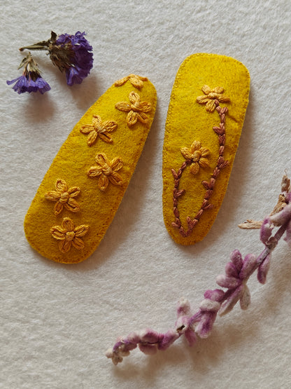Felt Hair Clips with Thread Embroidery