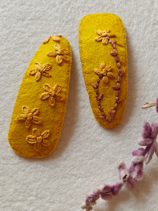 Felt Hair Clips with Thread Embroidery