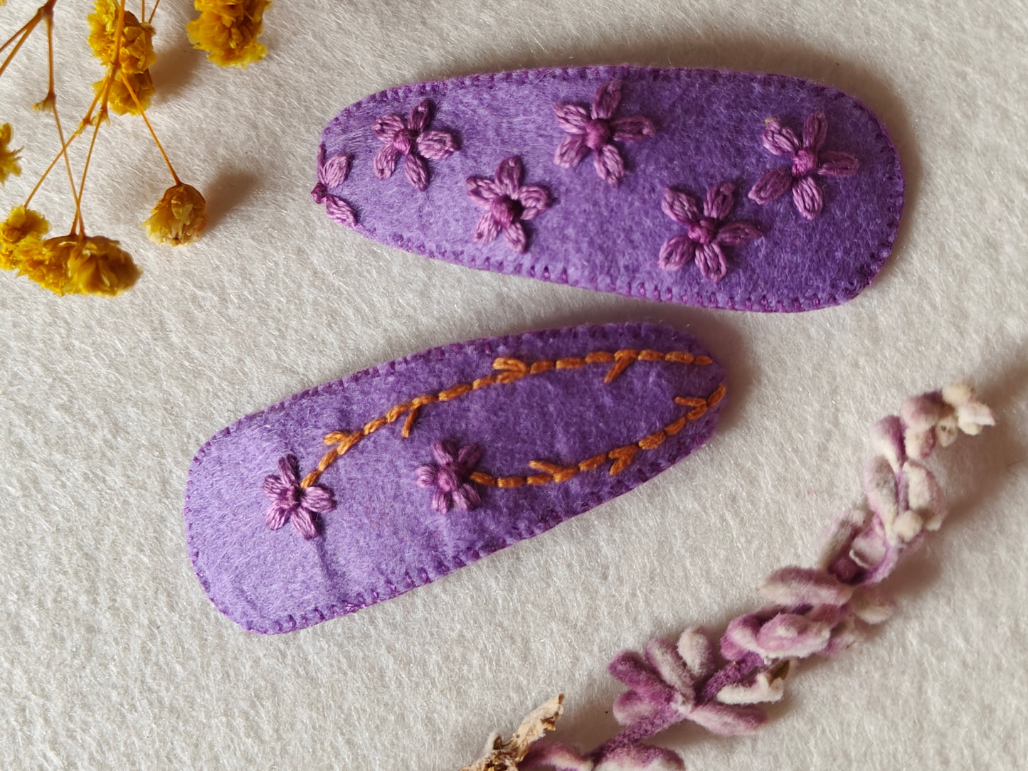 Felt Hair Clips with Thread Embroidery