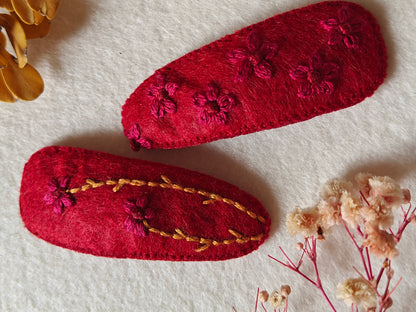 Felt Hair Clips with Thread Embroidery