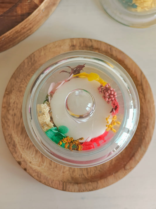 Handcrafted Handpoured Glass Bell Jar Soy Wax Candle with Natural Dried Flowers