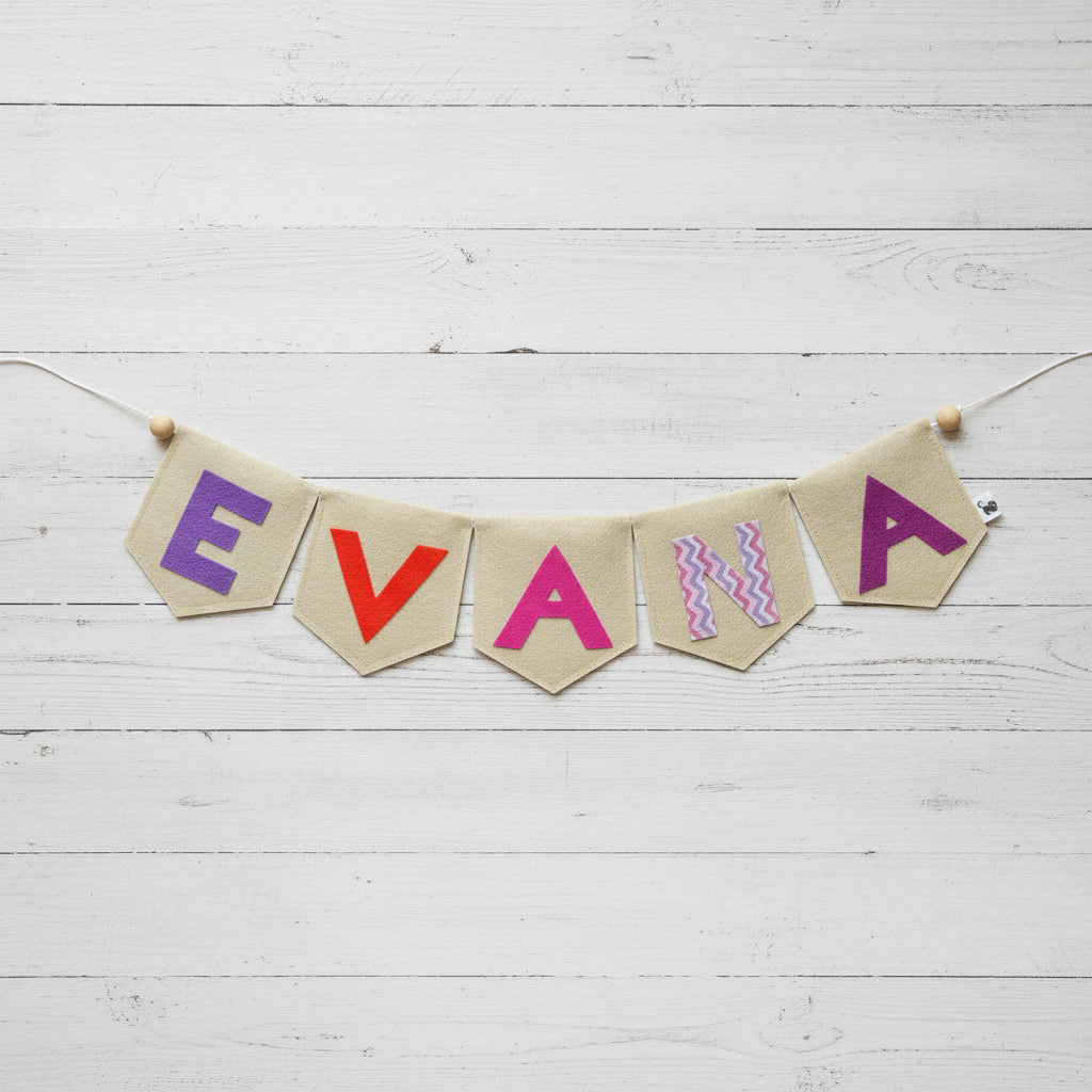 Handcrafted Felt Name Wall Hanging, Custom Name Banner, Name Bunting