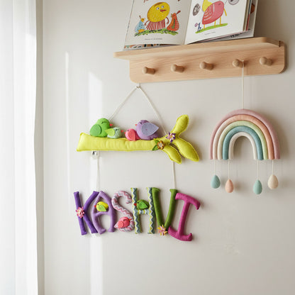 Handmade Felt Customised Name Garland with Birds & Branch | Personalised Nursery Wall Hanging