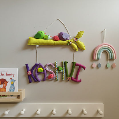 Handmade Felt Customised Name Garland with Birds & Branch | Personalised Nursery Wall Hanging