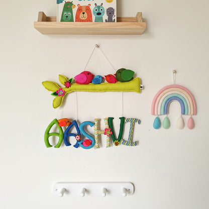 Handmade Felt Customised Name Garland with Birds & Branch | Personalised Nursery Wall Hanging