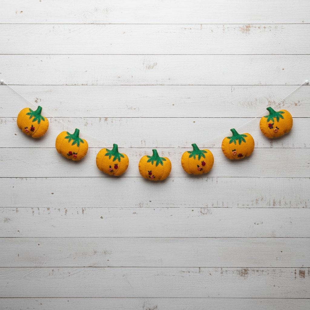 Floral Embroidered Felt Pumpkin Garland — photo 3