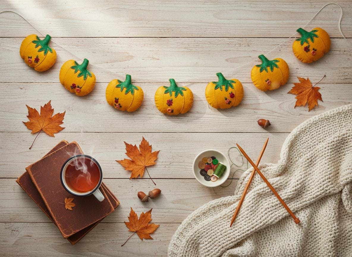 Floral Embroidered Felt Pumpkin Garland — photo 1