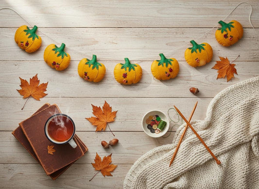 Floral Embroidered Felt Pumpkin Garland — photo 1