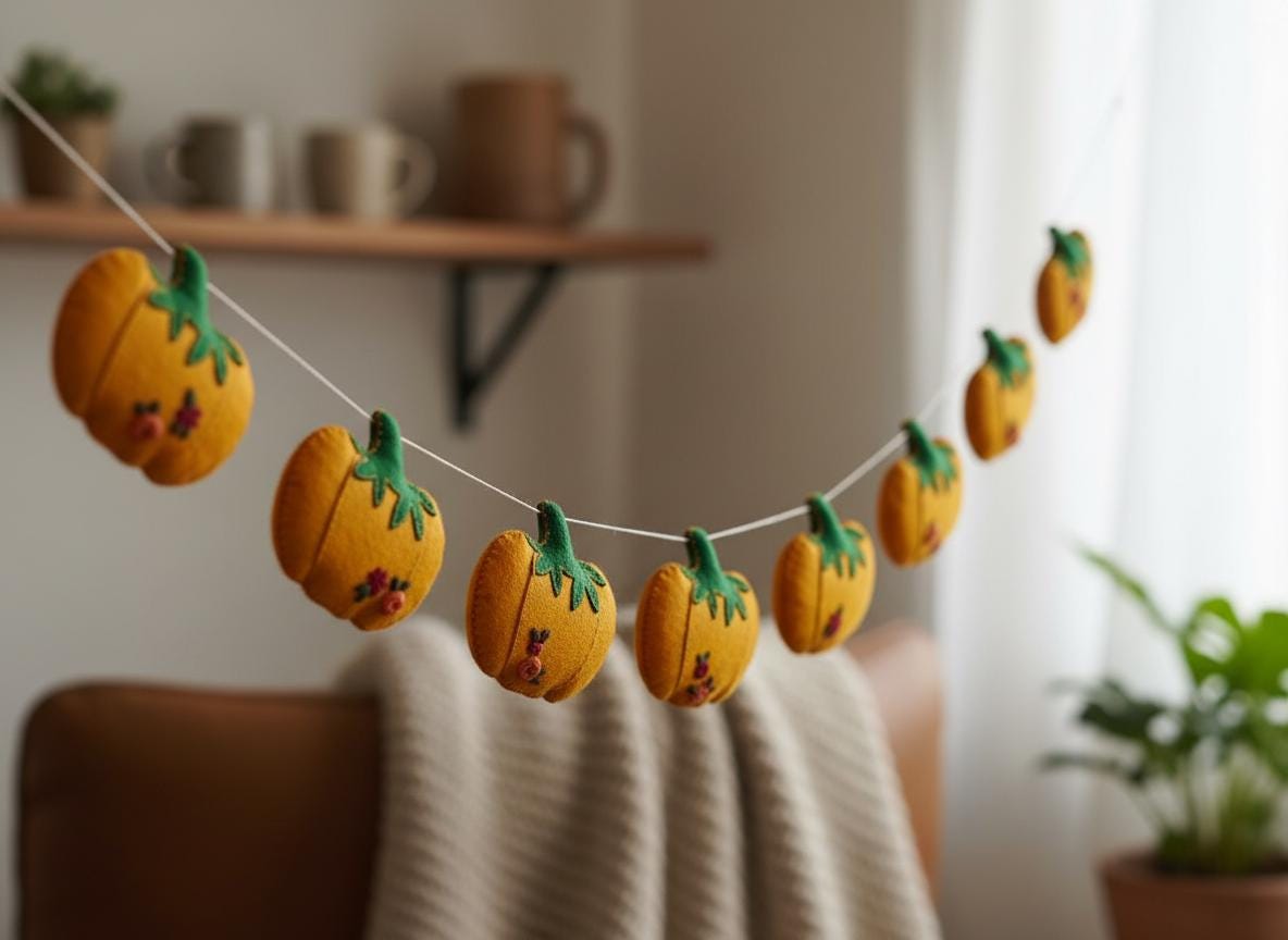 Floral Embroidered Felt Pumpkin Garland — photo 4