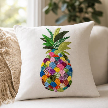 Hand-Embroidered Pineapple Cushion Cover — photo 1