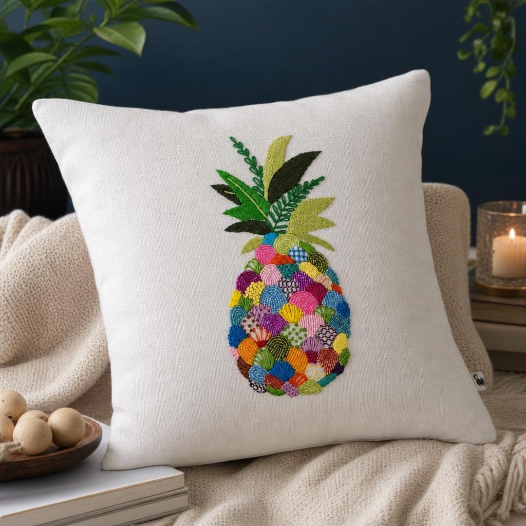 Hand-Embroidered Pineapple Cushion Cover — photo 4