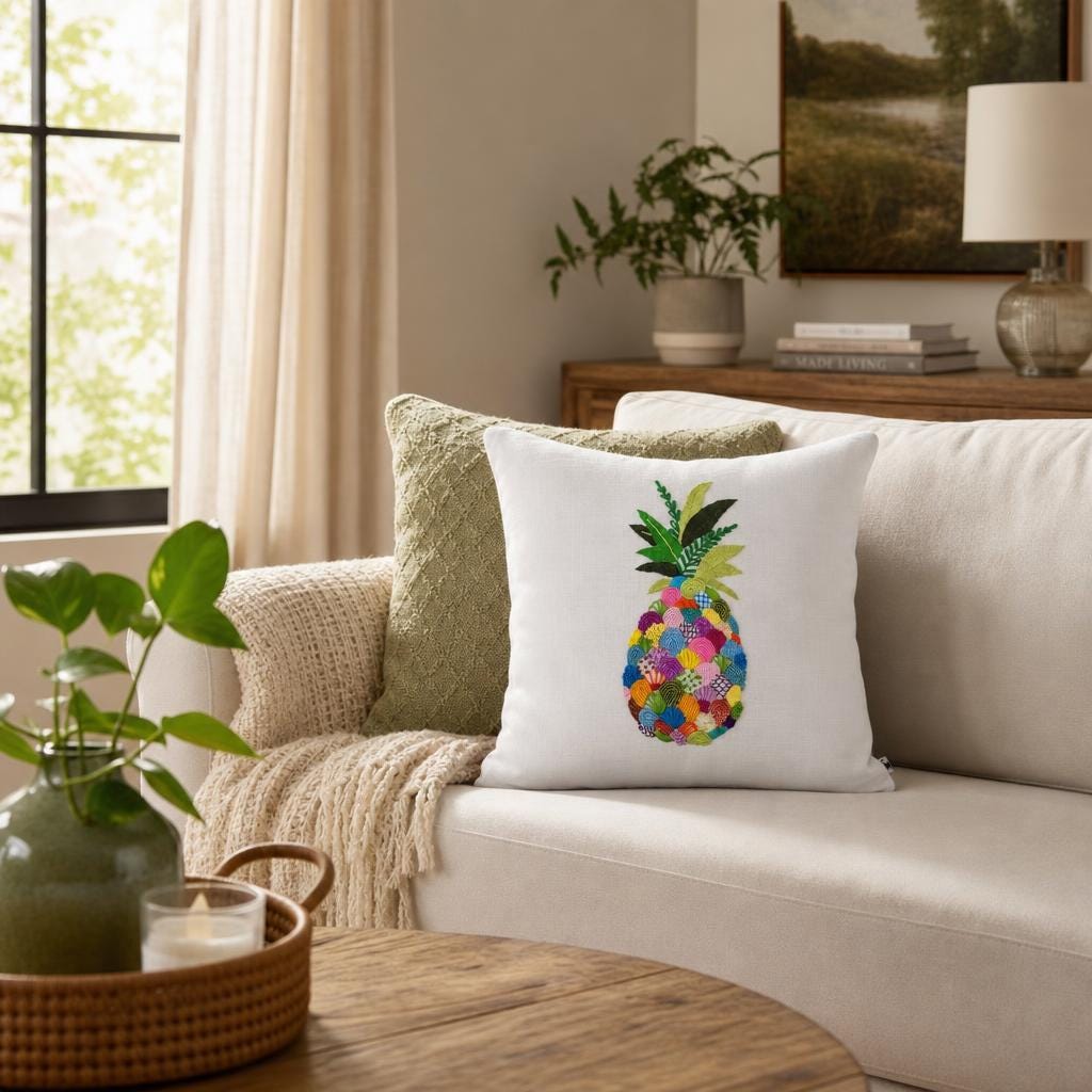Hand-Embroidered Pineapple Cushion Cover — photo 5