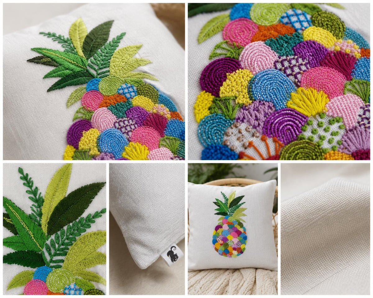 Hand-Embroidered Pineapple Cushion Cover — photo 2
