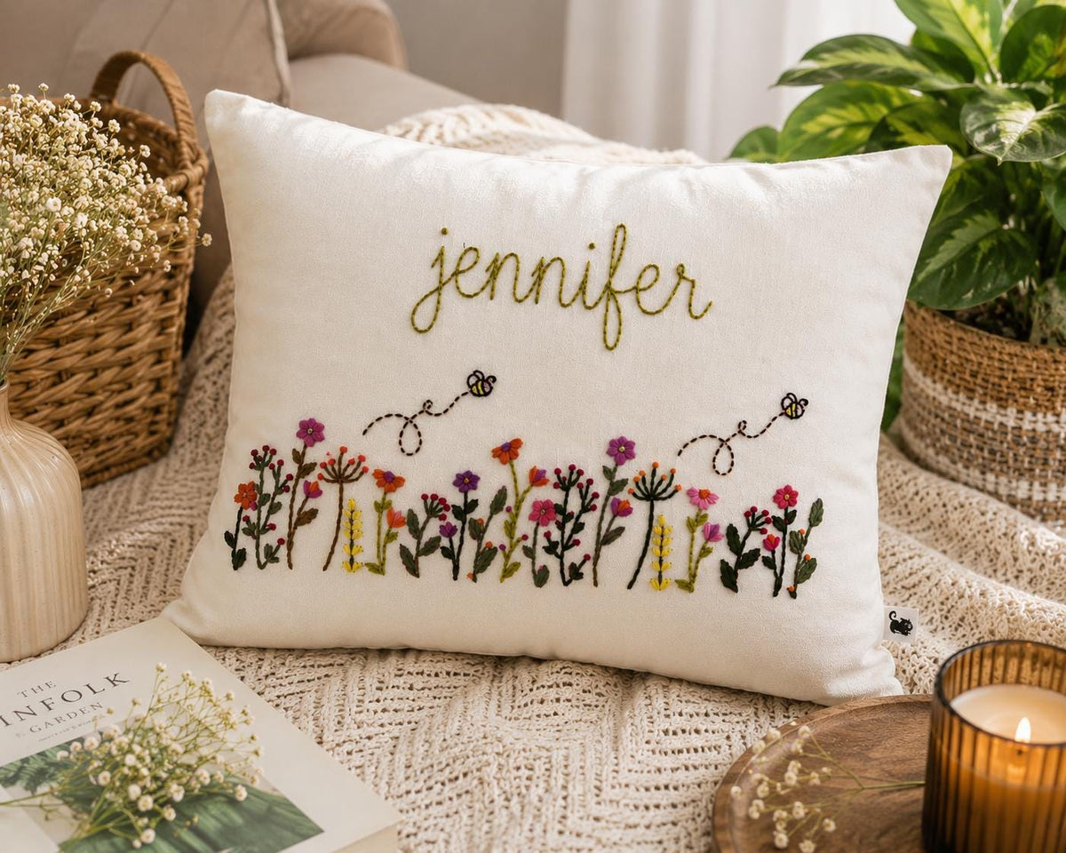 Personalised Wildflower & Bees Cushion Cover — photo 6