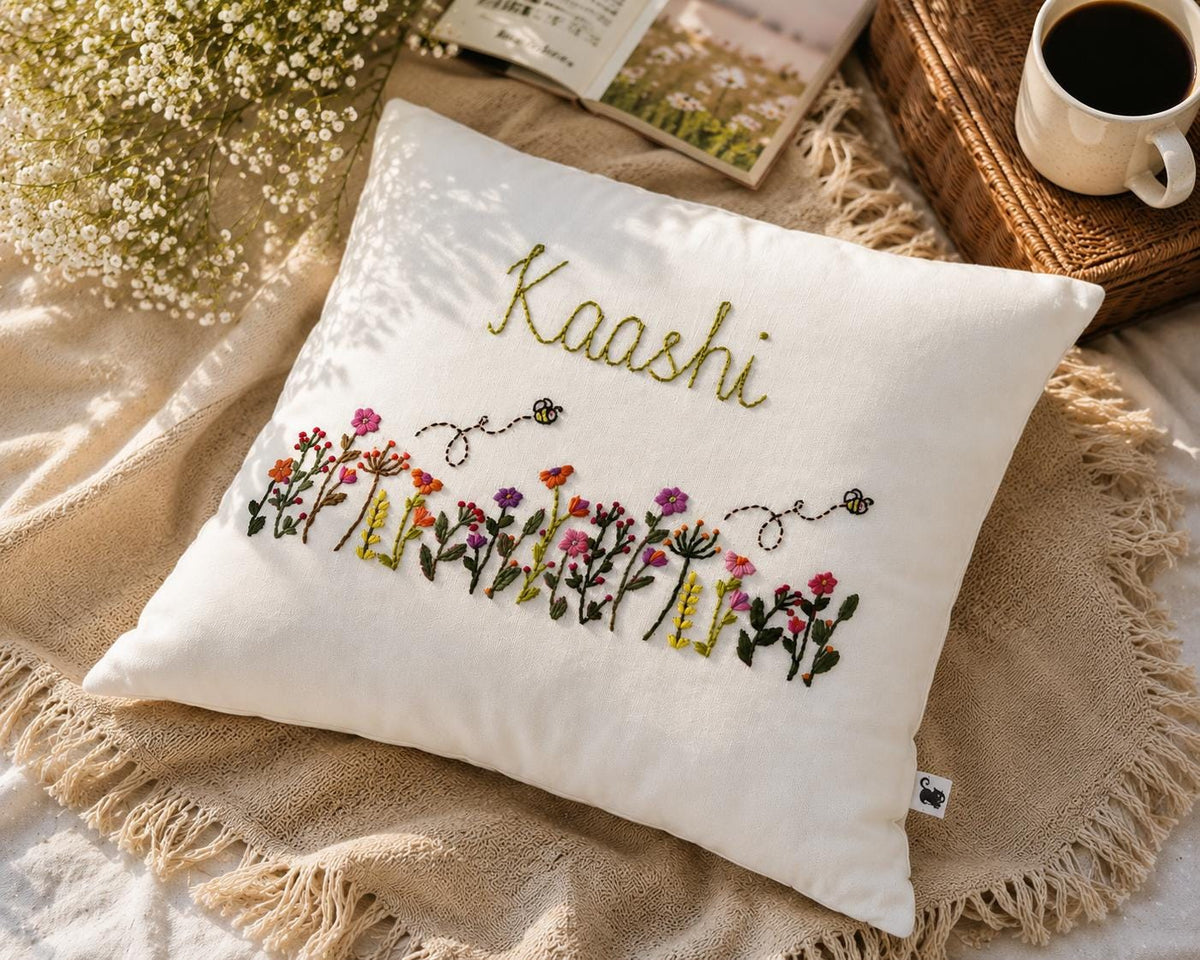Personalised Wildflower & Bees Cushion Cover — photo 8