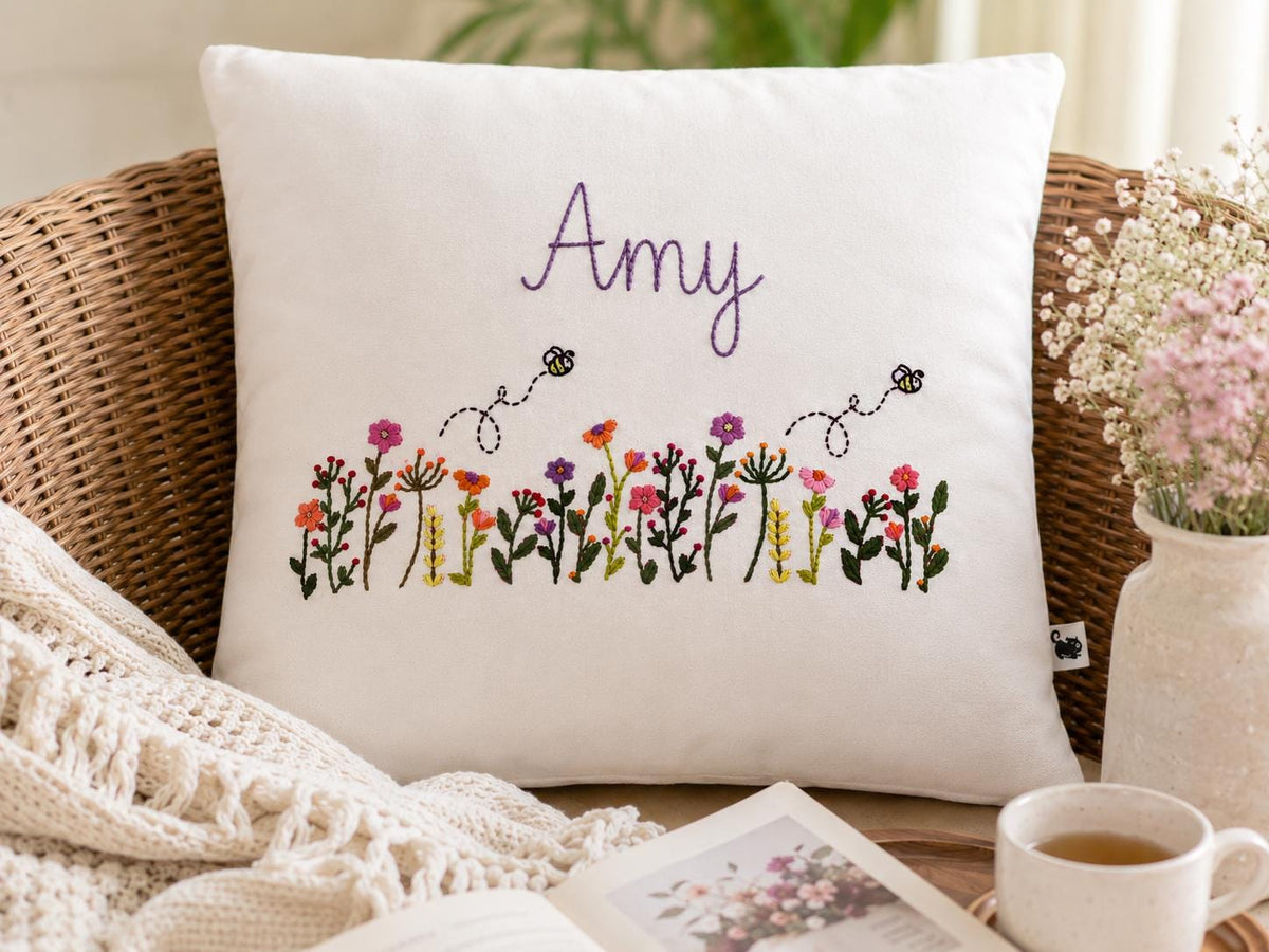Personalised Wildflower & Bees Cushion Cover — photo 4