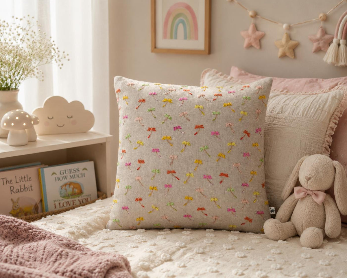 Pastel Dragonfly Embroidered Shimmer Linen Cushion Cover — photo 14