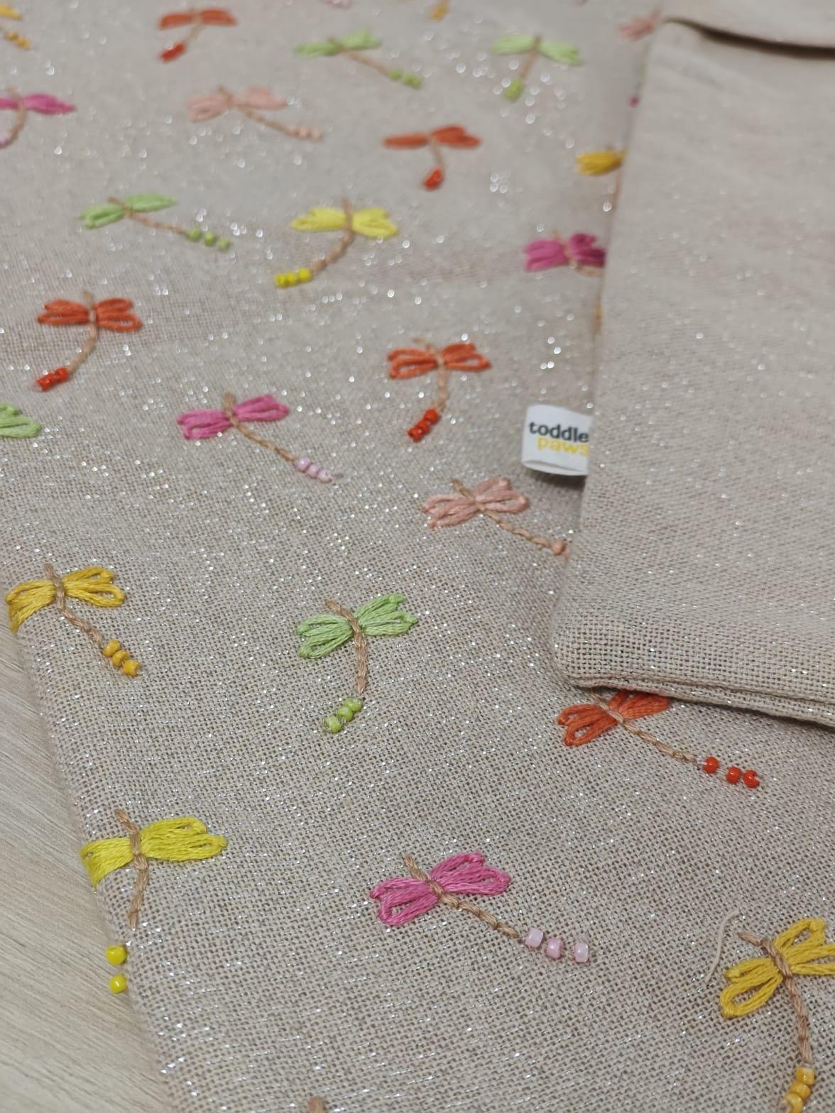 Pastel Dragonfly Embroidered Shimmer Linen Cushion Cover — photo 6
