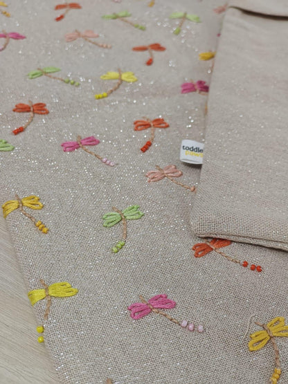 Pastel Dragonfly Embroidered Shimmer Linen Cushion Cover — photo 6