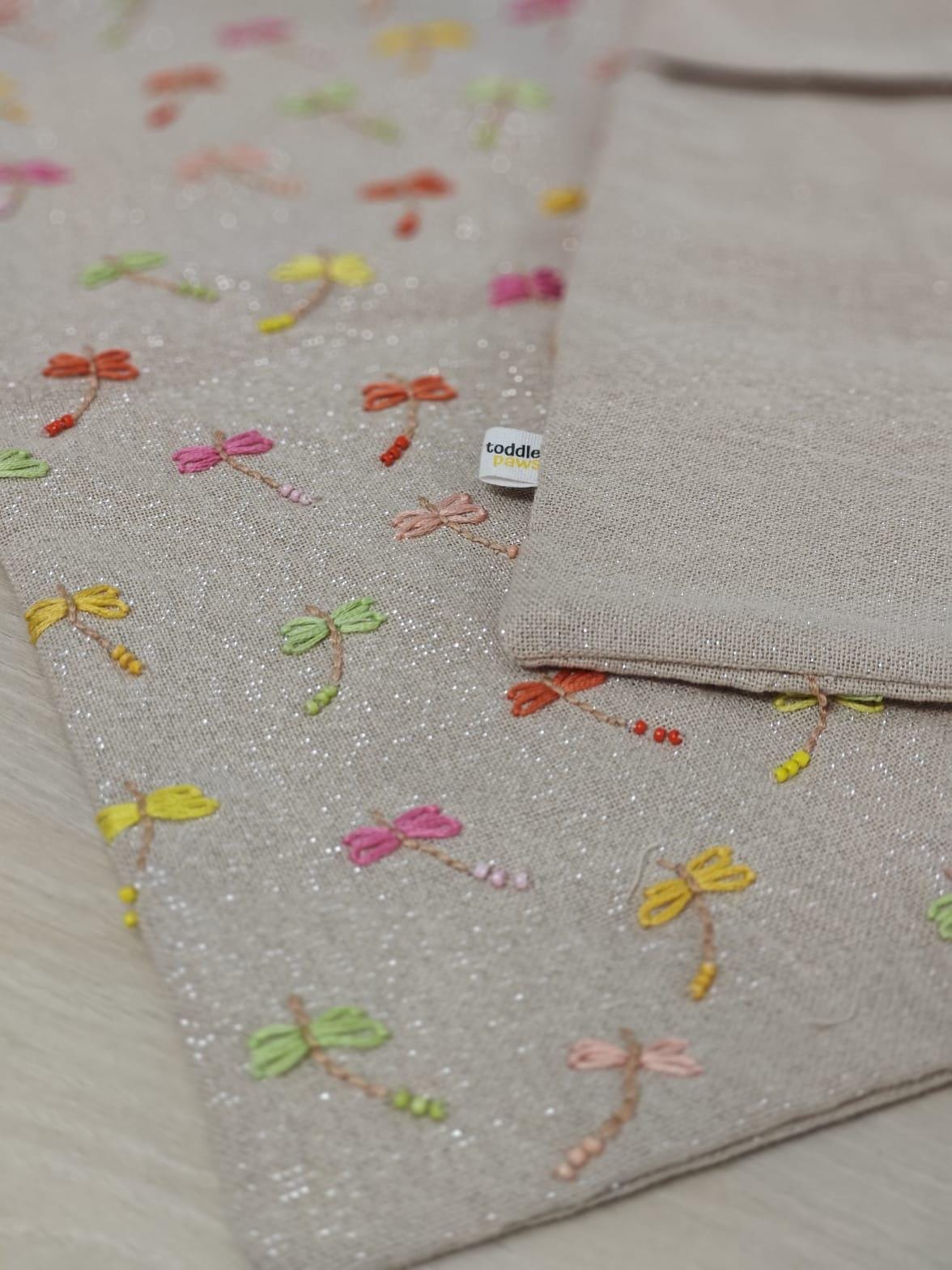 Pastel Dragonfly Embroidered Shimmer Linen Cushion Cover — photo 16