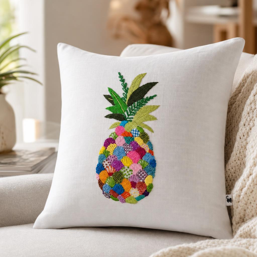Hand-Embroidered Pineapple Cushion Cover — photo 6
