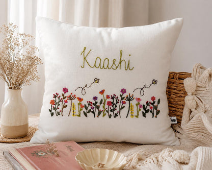 Personalised Wildflower & Bees Cushion Cover — photo 2